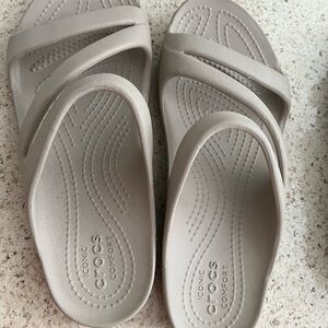 CROCS Dual-Strap Slide Sandals in Light Taupe